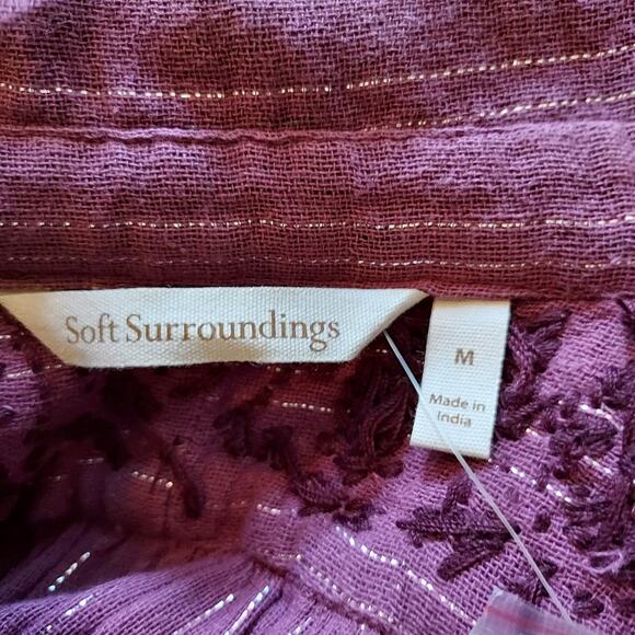 NEW Soft Surroundings Rasberry Red Striped Button Up Size M - Picture 13 of 15